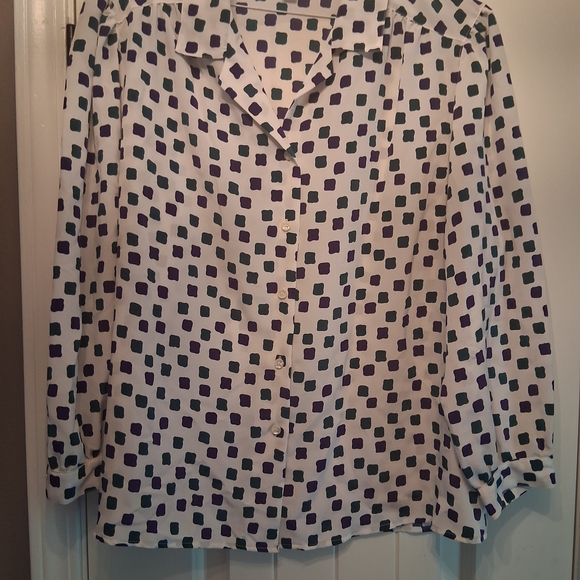 Vintage Leslie Fay Off White With Green And Purple Womens Flowy 3/4 Sleeve Sz 18 - Picture 1 of 10